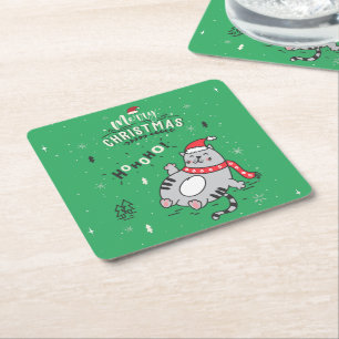 Cute och Funny Kat-jul glatta Hälsning Underlägg Papper Kvadrat