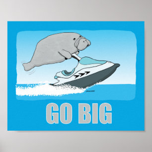 Cute och Funny Manatee på en Jet Ski Car Magnet Poster