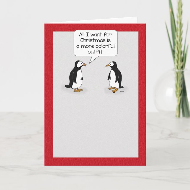 Cute och Funny Penguin Wish för jul Helgkort (Framsida)