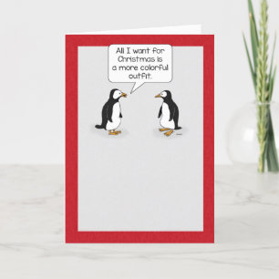 Cute och Funny Penguin Wish för jul Helgkort