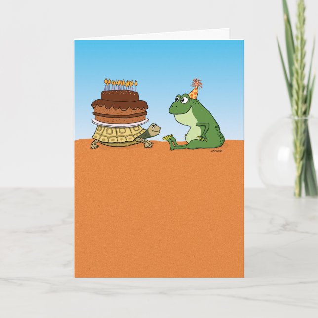 Cute och Funny Turtle och Frog Birthday Kort (Framsida)