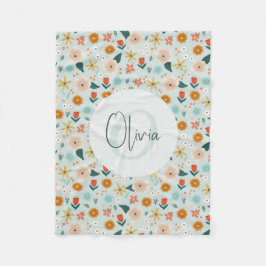 Cute och Girly Botanical Blommigt Monogram Fleecefilt