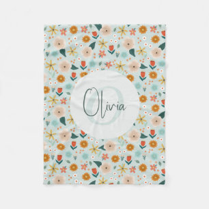 Cute och Girly Botanical Blommigt Monogram Fleecefilt