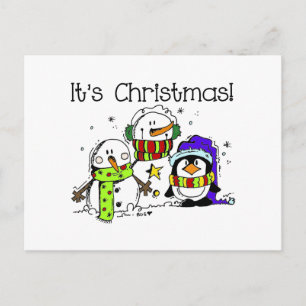 Cute och Jolly Snögubbar och Penguins Jul Helg Vykort