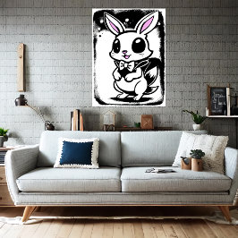 Cute och kanin | AI Art Poster
