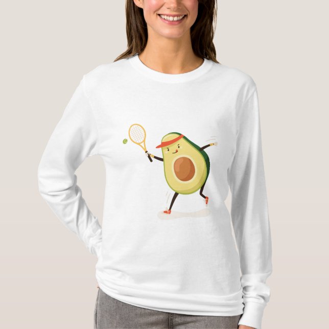 Cute och lustig avocado spelar tennis i sockelspel t shirt (Framsida)