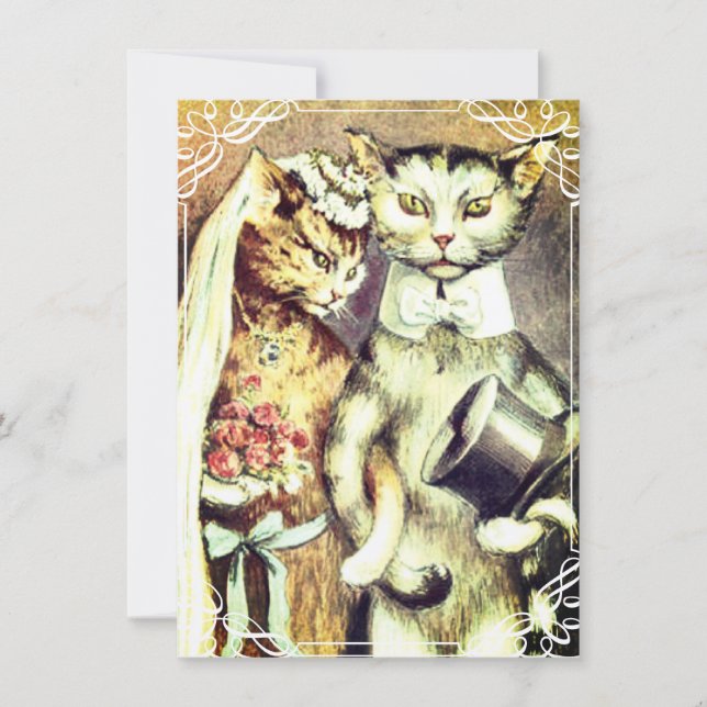 Cute och lustig katt bröllop par inbjudningar (Framsida)