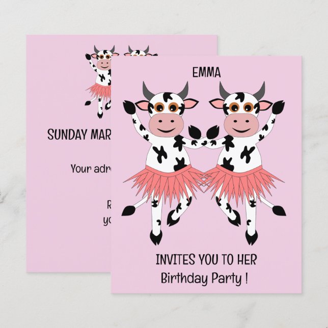 Cute och lustiga dansande kor - barns födelsedag (Fram/baksida)
