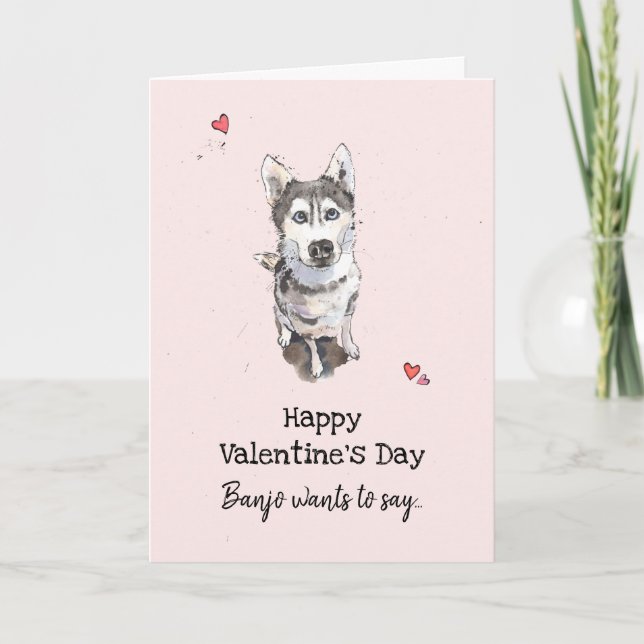 Cute och lustigt Husky hund Valentine Day I kärlek Kort (Framsida)