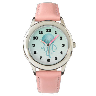 Cute och Lycklig Blue-Grönt Jellyfish Armbandsur