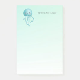 Cute och Lycklig Blue-Grönt Jellyfish Post-it Block