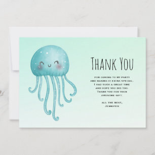 Cute och Lycklig Blue-Grönt Jellyfish Tack Kort