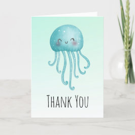Cute och Lycklig Blue-Grönt Jellyfish Tack Kort