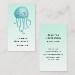 Cute och Lycklig Blue-Grönt Jellyfish Visitkort
