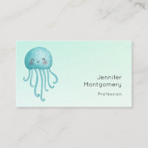 Cute och Lycklig Blue-Grönt Jellyfish Visitkort