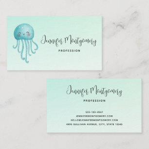 Cute och Lycklig Blue-Grönt Jellyfish Visitkort
