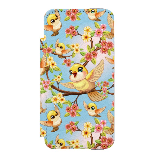 Cute- och Lycklig-fåglar bland Vår blommor Incipio iPhone Wallet Skal (Folio Framsidan)