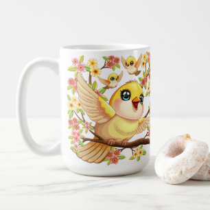 Cute- och Lycklig-fåglar bland Vår blommor Kaffemugg