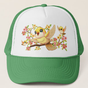 Cute- och Lycklig-fåglar bland Vår blommor Keps