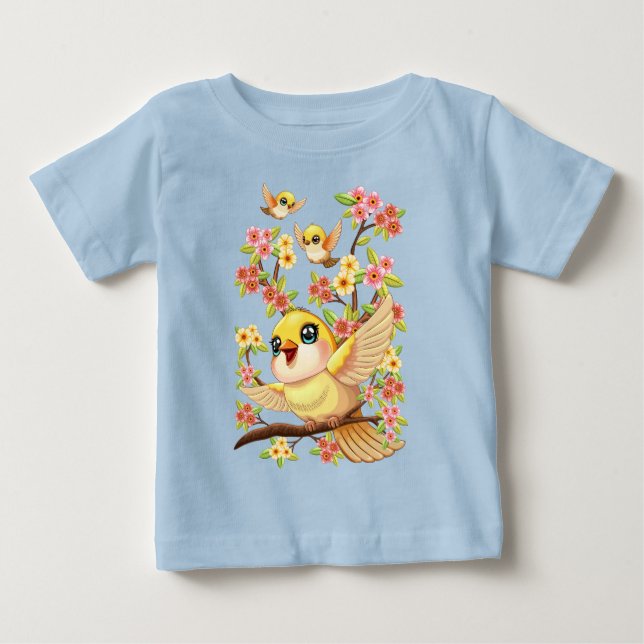 Cute- och Lycklig-fåglar bland Vår blommor T Shirt (Framsida)