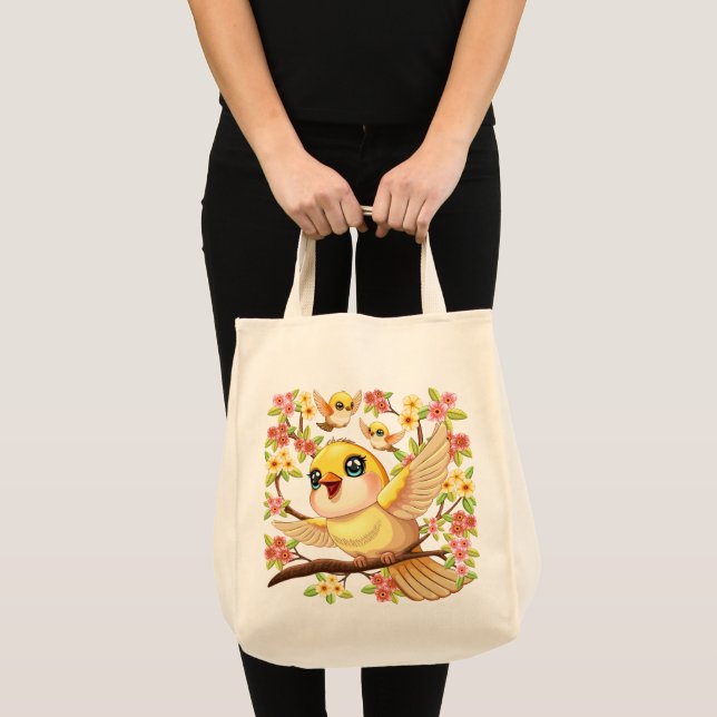 Cute- och Lycklig-fåglar bland Vår blommor Tygkasse (Framsida (produkt))