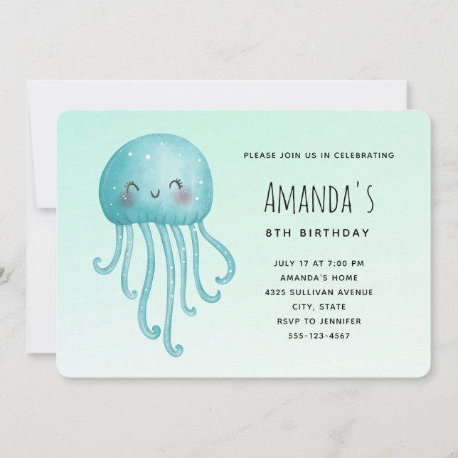 Cute och Lycklig Jellyfish Birthday Inbjudningar (Framsida)