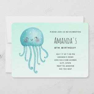 Cute och Lycklig Jellyfish Birthday Inbjudningar
