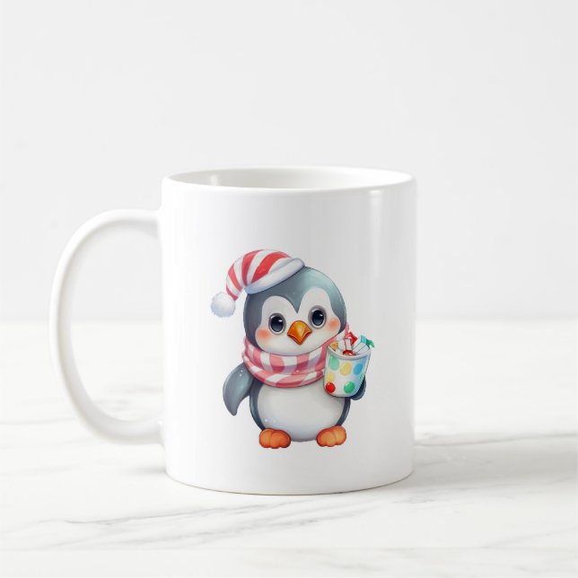 Cute och Lycklig Penguin med Snack Kaffemugg (Vänster)