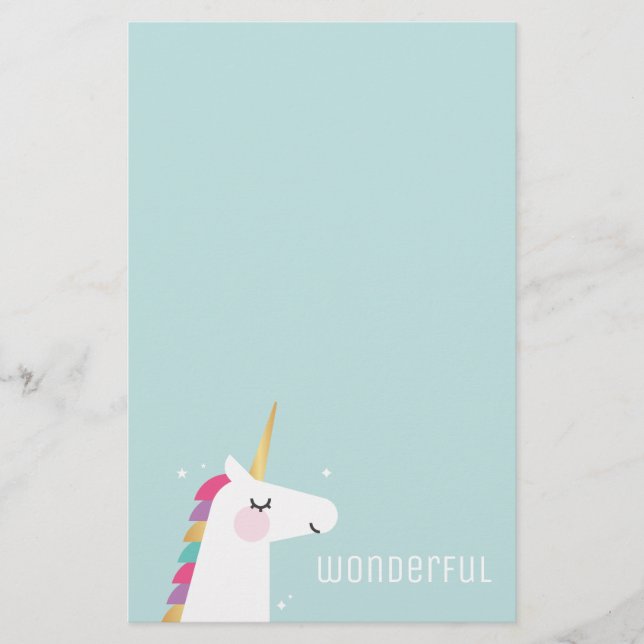 Cute och Modern Rainbow Unicorn Brevpapper (Framsida)