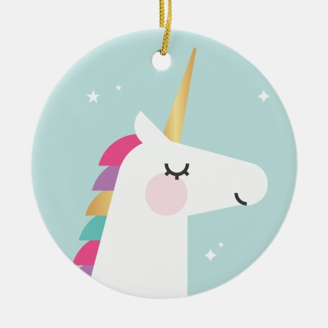Cute och Modern Rainbow Unicorn Julgransprydnad Keramik (Framsidan)