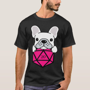 Cute och Nerdy Hund Rosa Polyhedral D20 Dice Set T Shirt