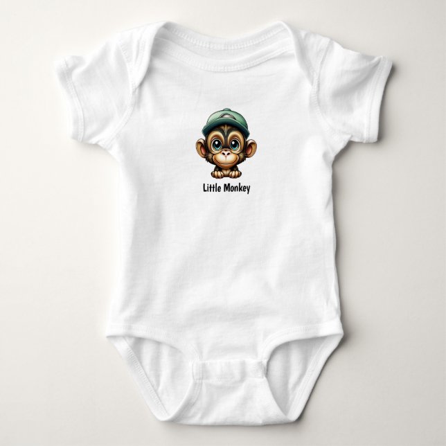 Cute och Nyfiken Baby-apa med Bright Grönt Hat T Shirt (Framsida)
