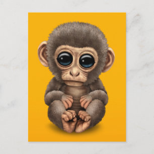 Cute och Nyfikna Baby-apan på Gult Vykort