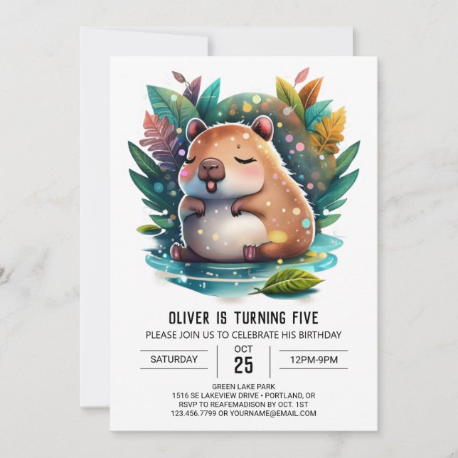 Cute och Playof Capybara Birthday Inbjudningar (Framsida)