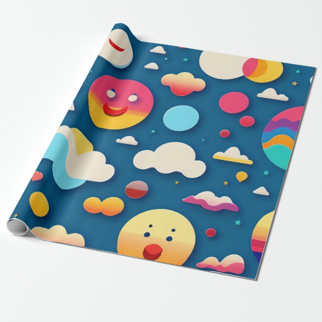 Cute och Quirky Roligt Tecknad Mönster Presentpapper (Utrullad)