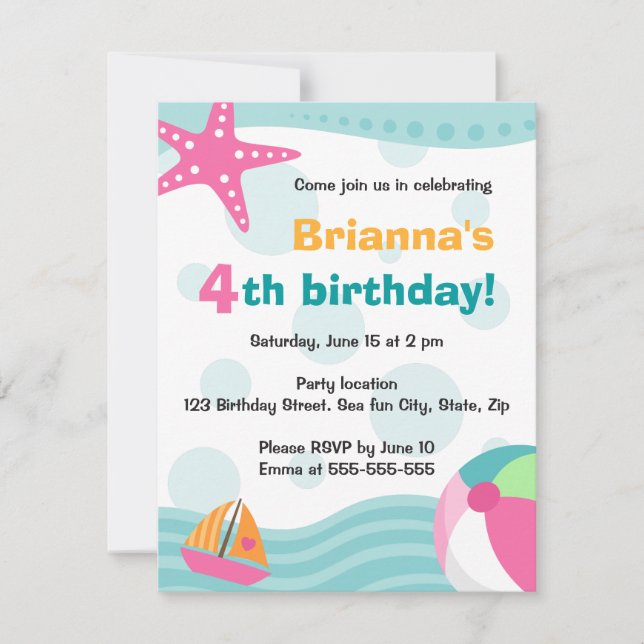 Cute och roligt bassäng eller party inbjudan (Framsida)