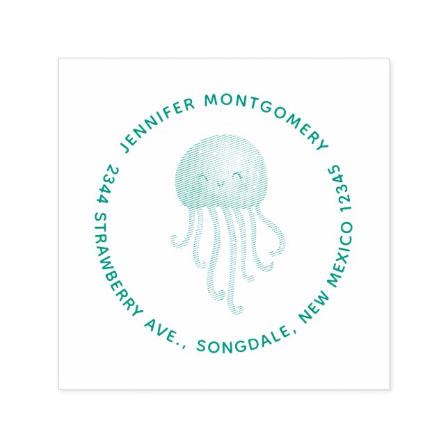Cute och Roligt Jellyfish Namn och Adress Självfärgande Stämpel (Design)