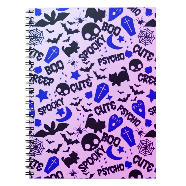Cute och Roligt Lila, Blue och Black Halloween Anteckningsbok (Framsidan)