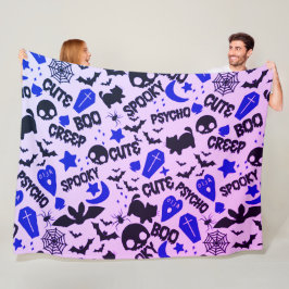 Cute och Roligt Lila, Blue och Black Halloween Fleecefilt