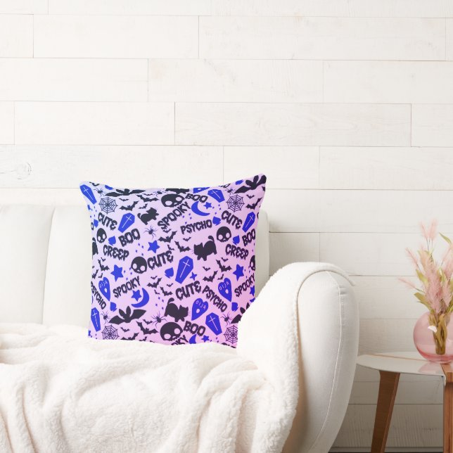 Cute och Roligt Lila, Blue och Black Halloween Kudde (Soffa)