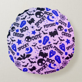 Cute och Roligt Lila, Blue och Black Halloween Rund Kudde
