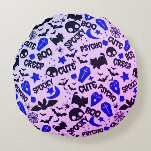 Cute och Roligt Lila, Blue och Black Halloween Rund Kudde