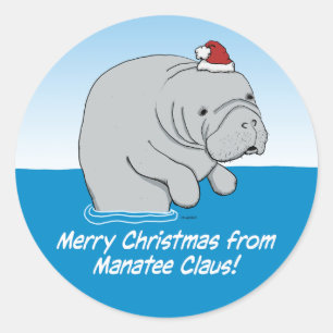 Cute och roligt Manatee Claus Runt Klistermärke