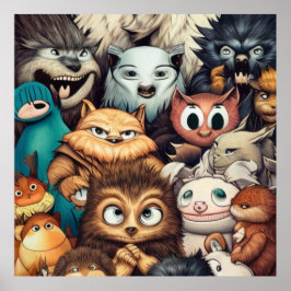 Cute och skrämmande små monster poster