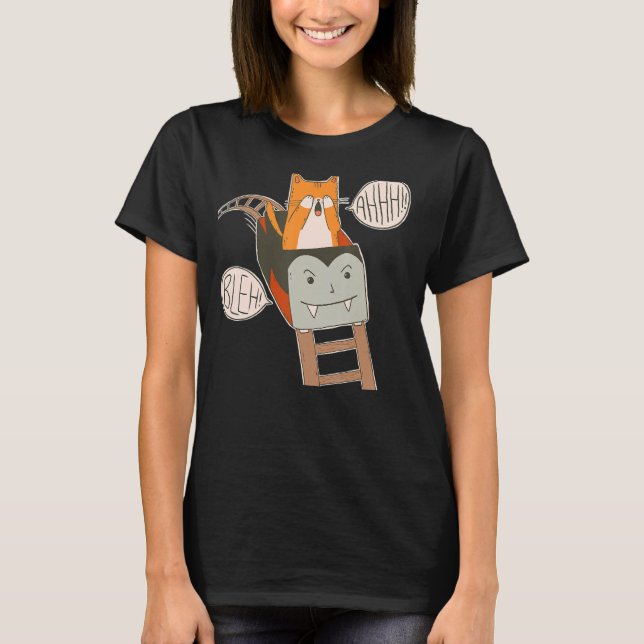 Cute och Skrämt rullar Underlägg katt T Shirt (Framsida)