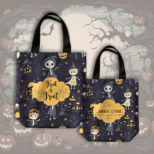 Cute och Spooky Ghouls Bus eller godis Halloween Tygkasse