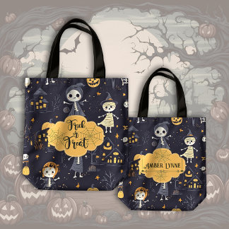 Cute och Spooky Ghouls Bus eller godis Halloween Tygkasse