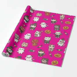 Cute och Spooky Halloween Cats Wrapping Papper Presentpapper