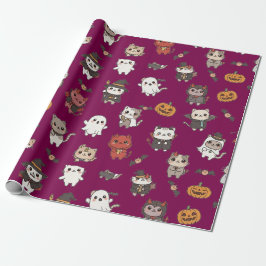 Cute och Spooky Halloween Cats Wrapping Papper Presentpapper