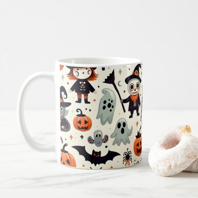 Cute och Spooky Halloween Mönster Mugg (Med munk)